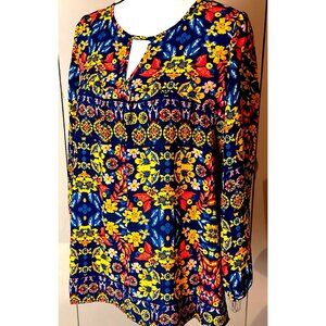 Boho Chic Tunic Top Size Finn & Grace Sz Small Flowy Chiffon Vibrant Multicolors